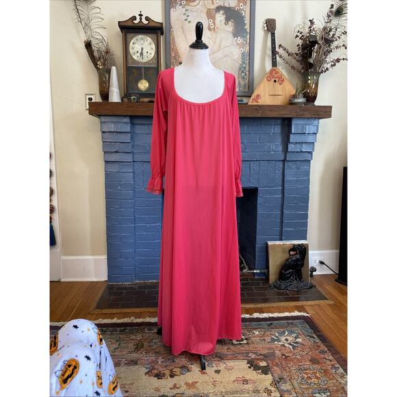 Vintage Miss Elaine Hot Pink Nightgown 3X 4X Mid Length Lace Trim Nightie - Picture 1 of 12